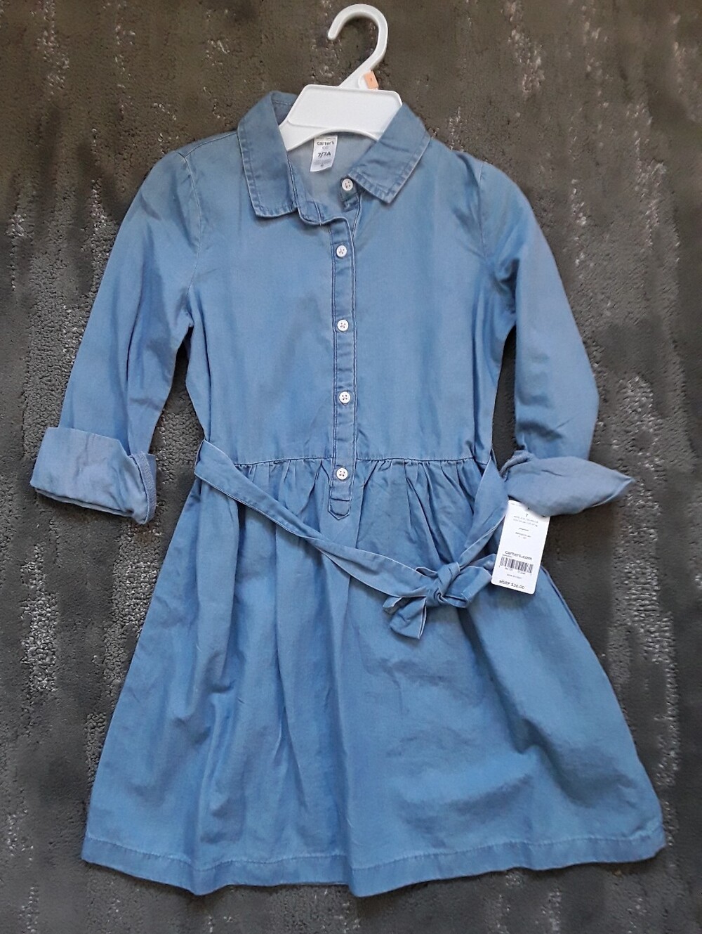 Carters Size 7 Blue Chambray (Soft Denim) Shirt Dress with Waist tie